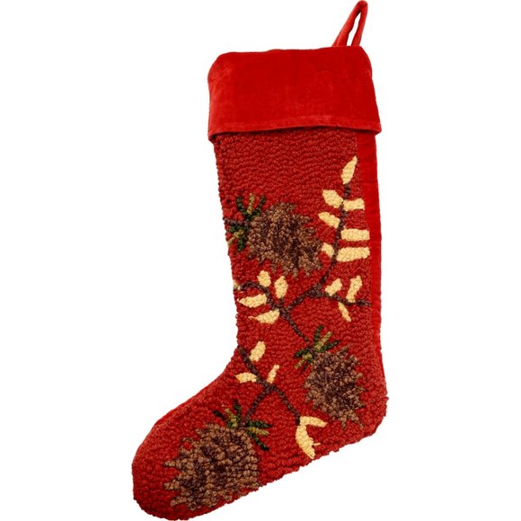 NEW x2 Chandler 4 Corners Pinecone Branch Christmas Stocking Set Hooked Wool - Picture 6 of 6
